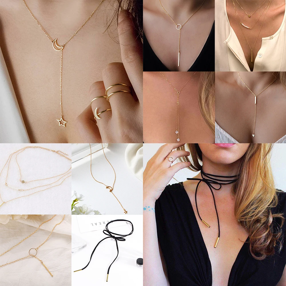 Простые Модные женские ожерелья с подвеской металлические длинные цепочки чокер