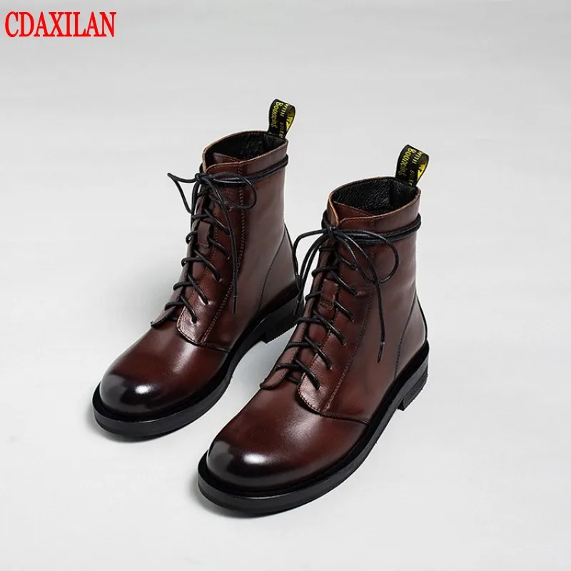 CDAXILAN Новое поступление женские короткие ботильоны из натуральной бычьей кожи на