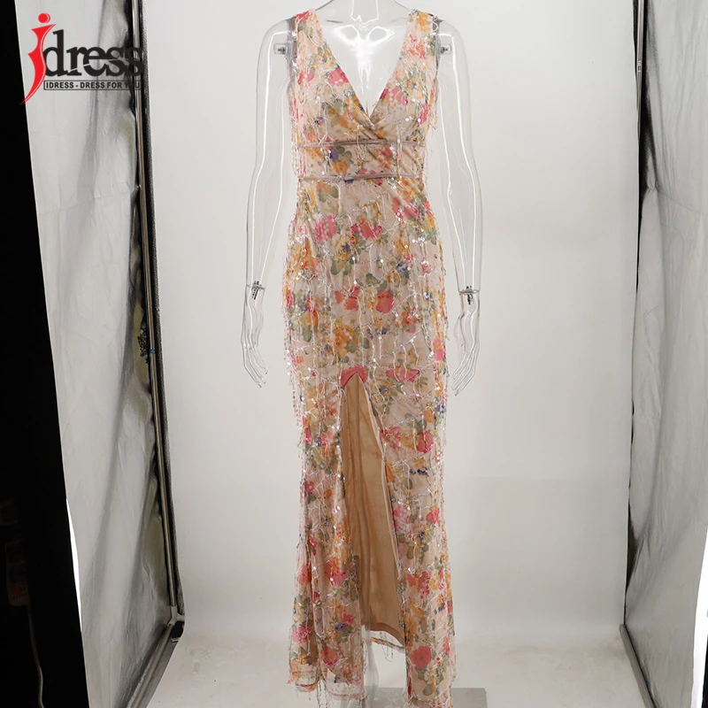 Женское длинное платье-макси IDress облегающее платье с глубоким v-образным вырезом