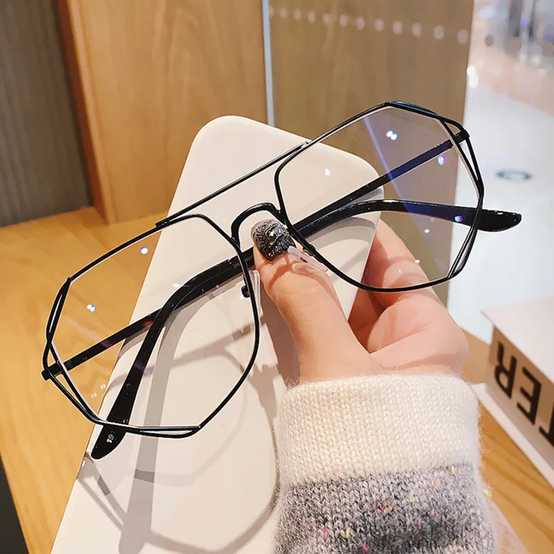 

Large-frame glasses metal anti-blue light hollow frame decorative mirror couple style flat mirror