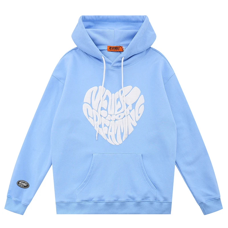 

Mens Letter Heart Print Harajuku Hoodie Sweatshirt Autumn Oversize 100%Cotton Tops Unisex Loose Hoodies Pullover худи оверсайз