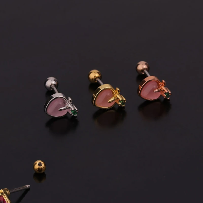 1 шт. модные серьги гвоздики в форме яблока с фианитами|Серьги-гвоздики| |