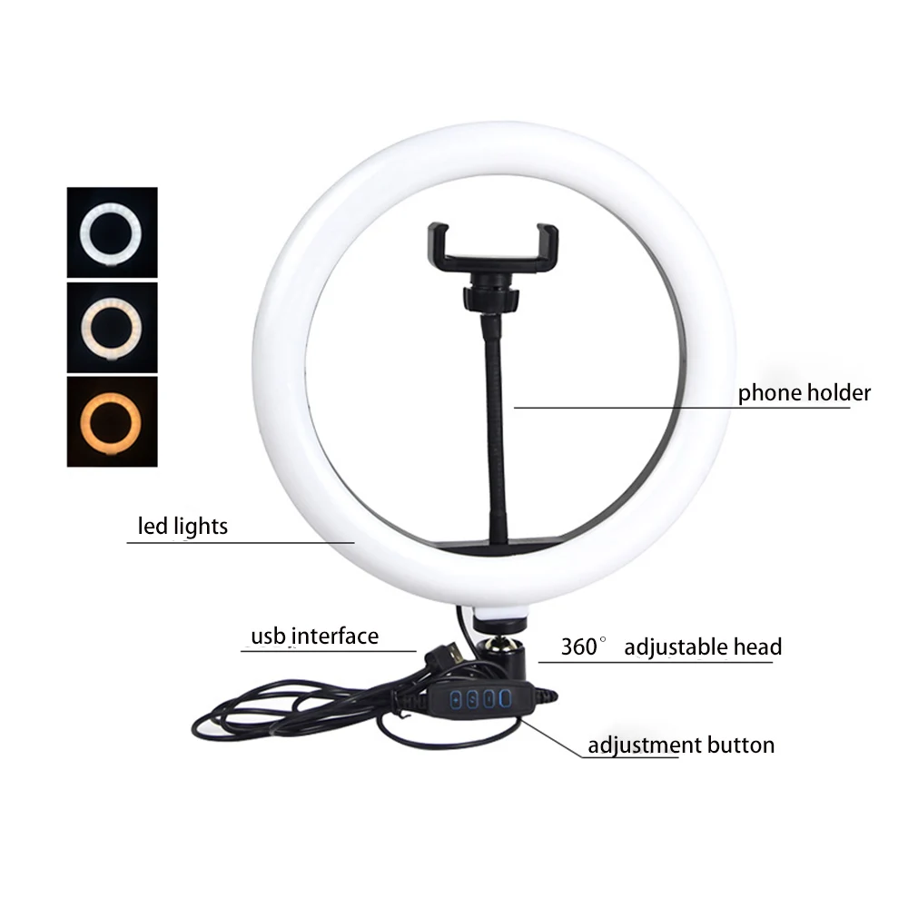 Светодиодный кольцевой светильник для селфи 10 дюймов со штативом и держателем