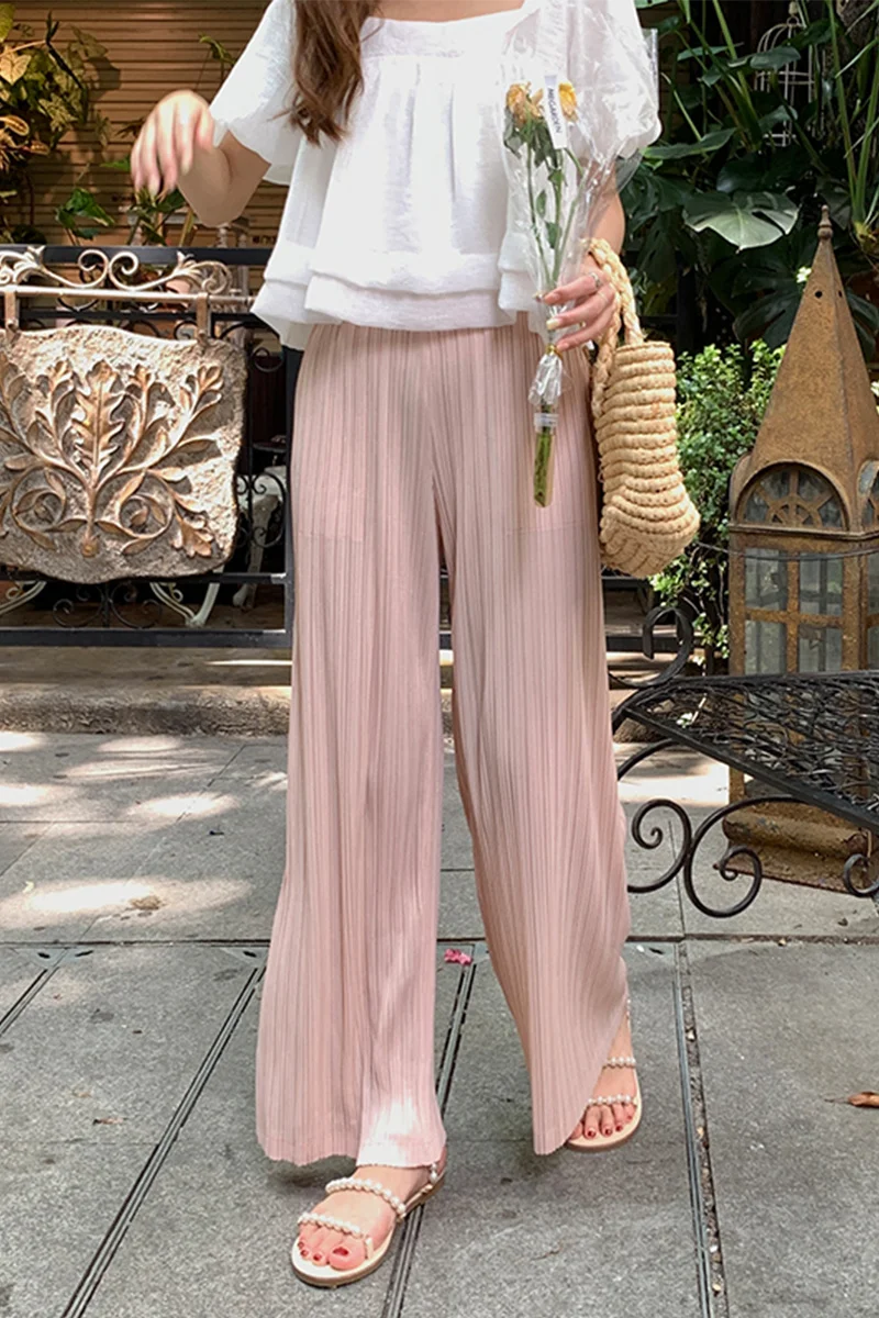 Черные ленивые брюки и мягкие плиссированные шифоновые широкие корейские