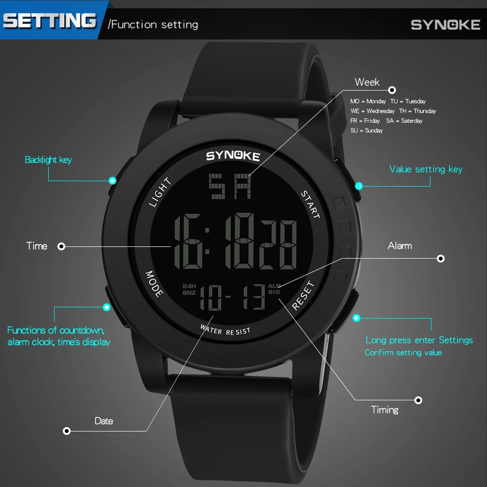 Часы наручные SYNOKE Мужские Цифровые уличные спортивные водонепроницаемые