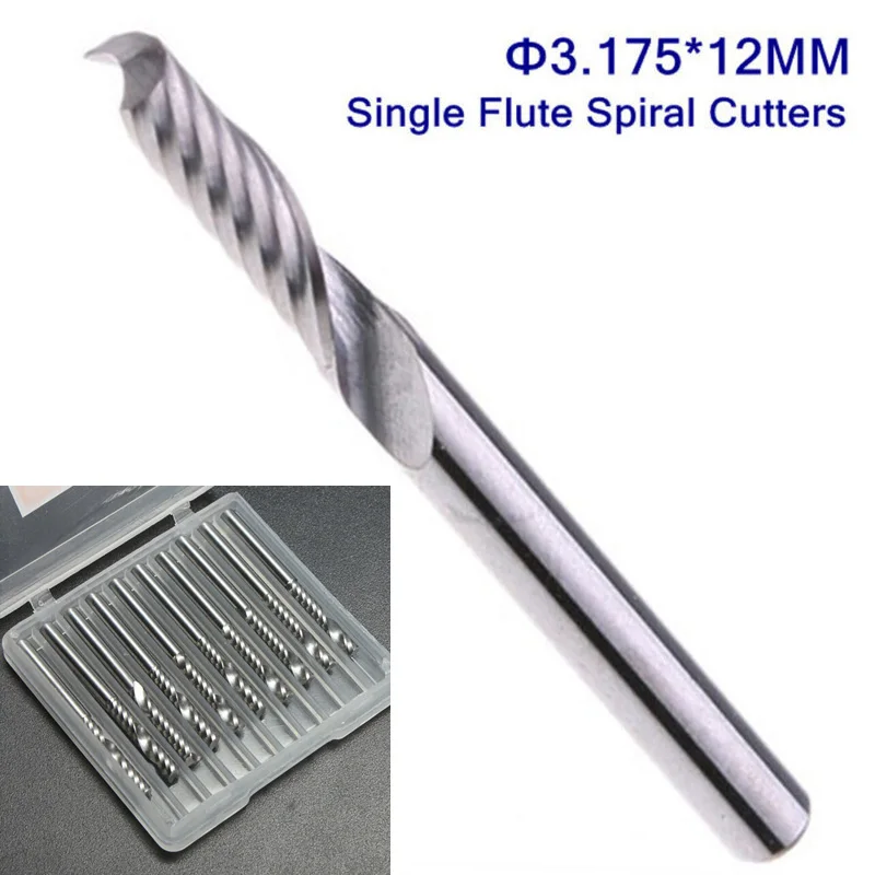 10pc 3.175*12mm Single Slot Milling Cutters Carbide CNC Router Bits Flute Spiral End Mills For | Инструменты