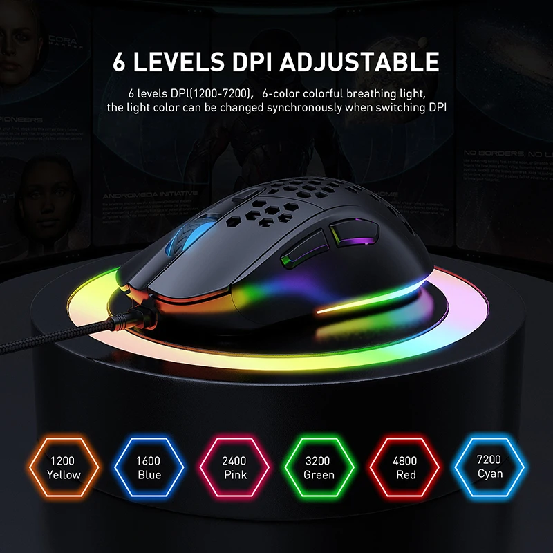 

Ergonomic Wired Gaming Mouse LED 7200 DPI USB Computer Mouse Gamer RGB Mice Silent Mause With Backlight Cable For PC Laptop