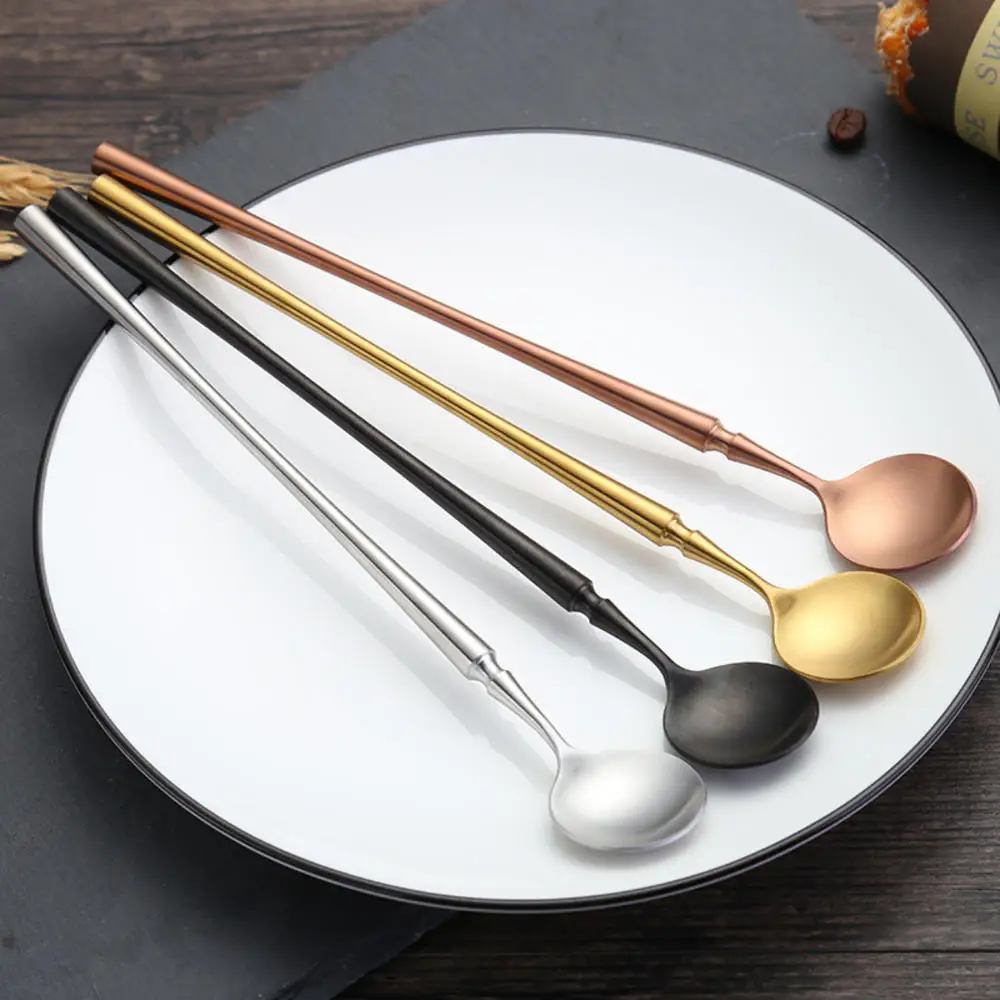 

2019 New Round head long handle Colorful Spoon Long Handle Spoons Flatware Coffee Drinking Tools Kitchen Gadget Teaspoons