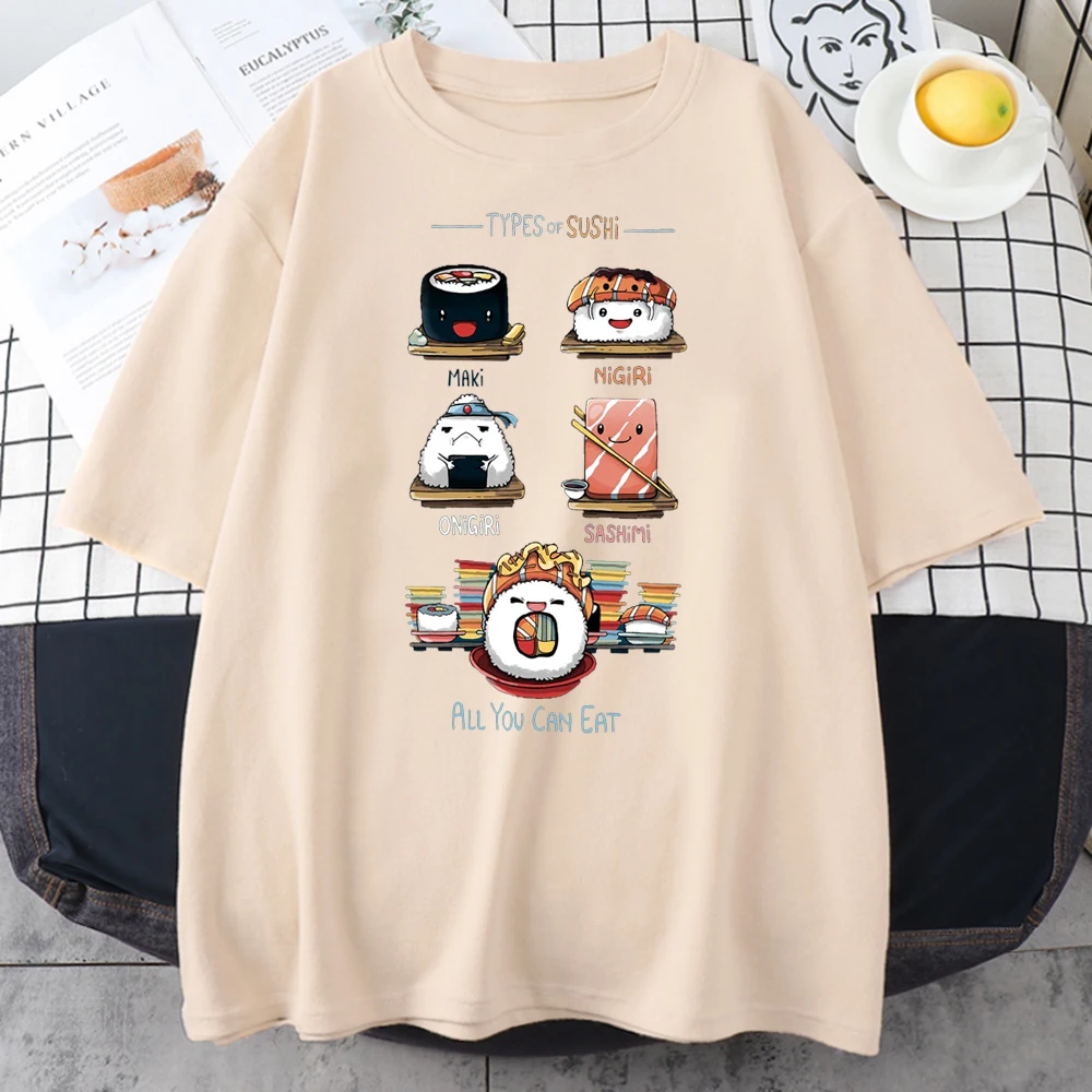 Футболка женская с коротким рукавом милый мультяшный рисунок суши в Корейском