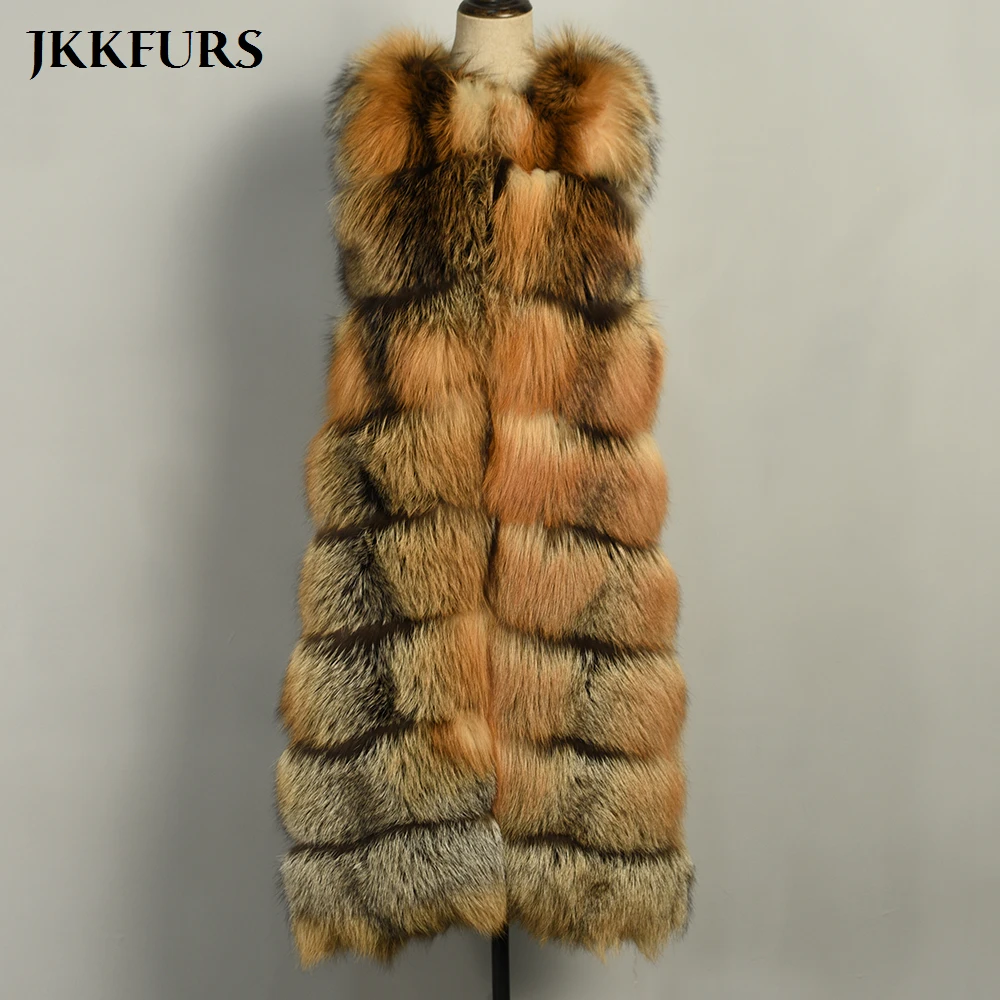 Женский Длинный Меховой жилет из натурального Лисьего меха S7554|Шубы и дубленки| |