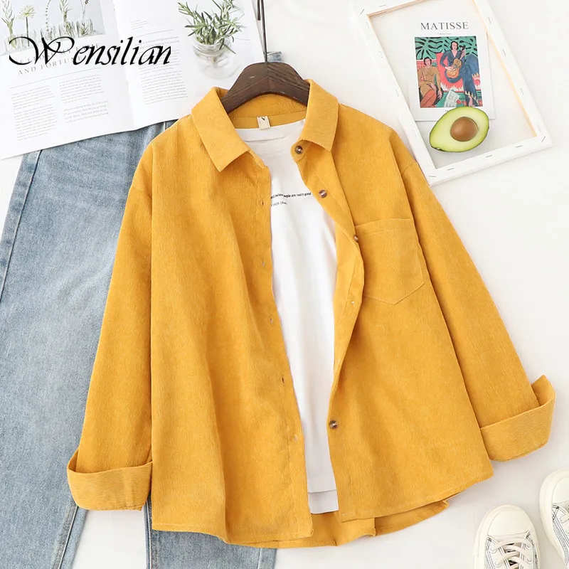 Вельветовые рубашки Женские топы и блузки с длинным рукавом однотонные