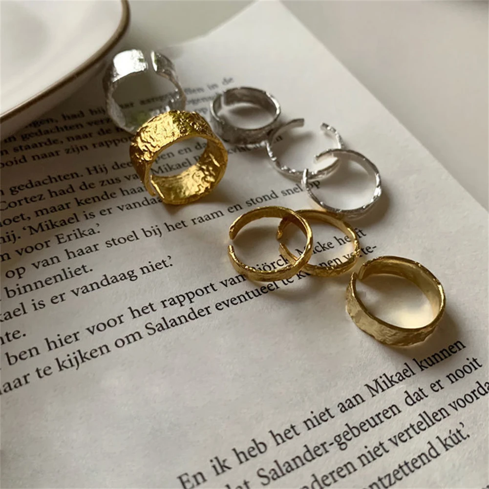 

Minimalist irregular wrinkled tin foil 925 sterling silver ring fashion light luxury temperament cold wind wide ring female