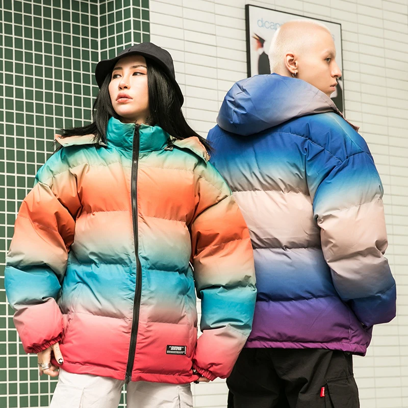 Градиентная пуховая парка для мужчин зимняя куртка со съемным капюшоном мужская