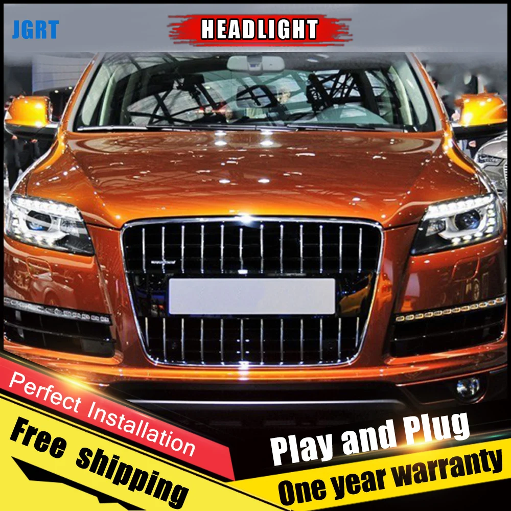 2 шт. автомобильный стиль светодиодный фары для Audi Q7 2006- Для Q7 фары светодиодный DRL Объектив двойной луч H7 HID Xenon Биксеноновые линзы