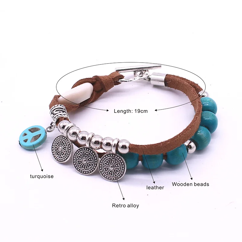 Браслет с деревянными бусинами в богемном стиле мужской браслет ретро сплав