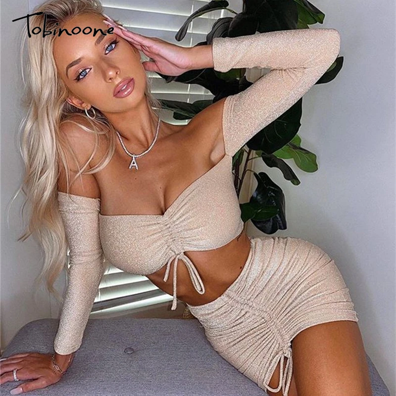 Tobinoone блестящий сексуальный комплект из двух предметов Осенний Женский с