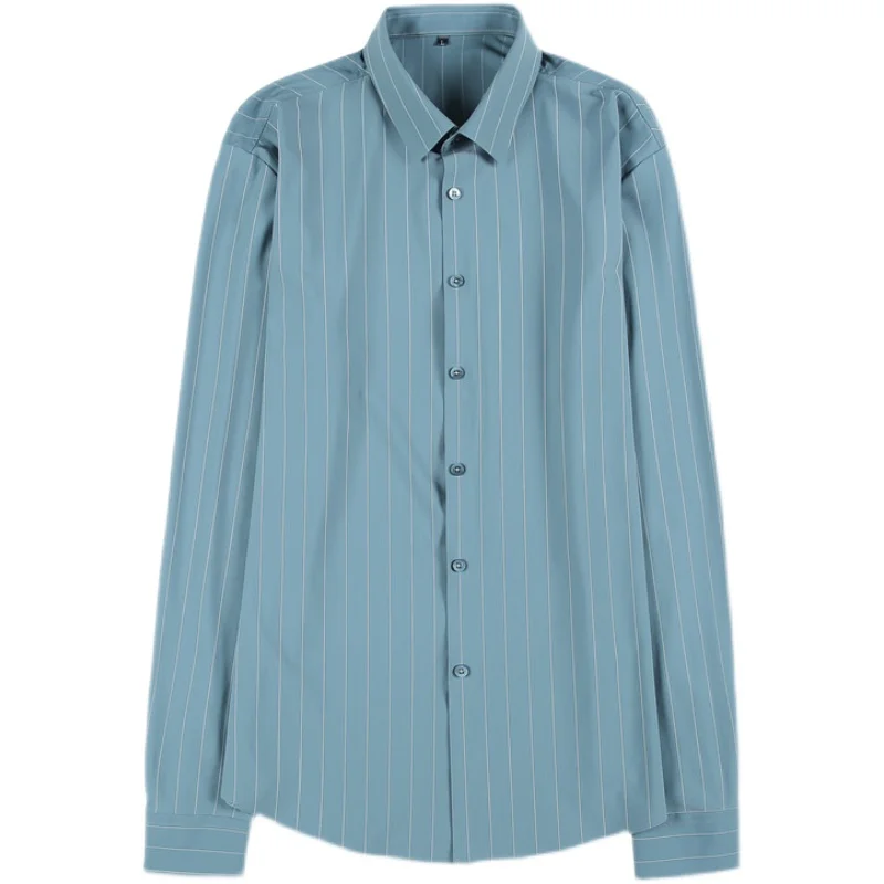 Autumn Slim Casual Shirt for Men 2021 Long Sleeve Striped Business Formal Dress Shirts Social Office Tops Street Male Clothing
