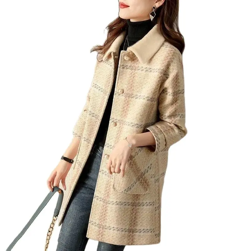 Fashion Woolen Women Jacket Autumn Winter New Mid Long Female Coat Korean Version Loose Warm Cloth Overcoat R1564 | Женская одежда