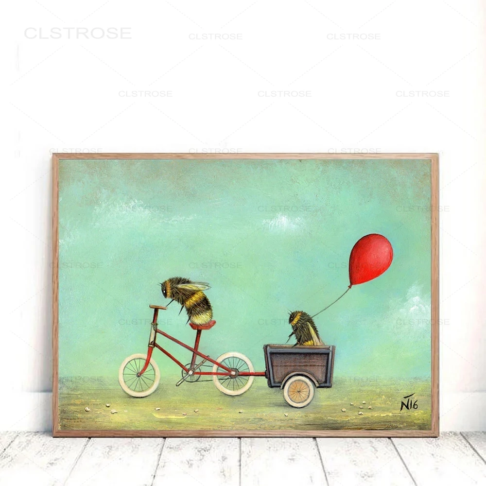 Мультфильм пчела велосипед скандинавские постеры и принты воздушный шар детская