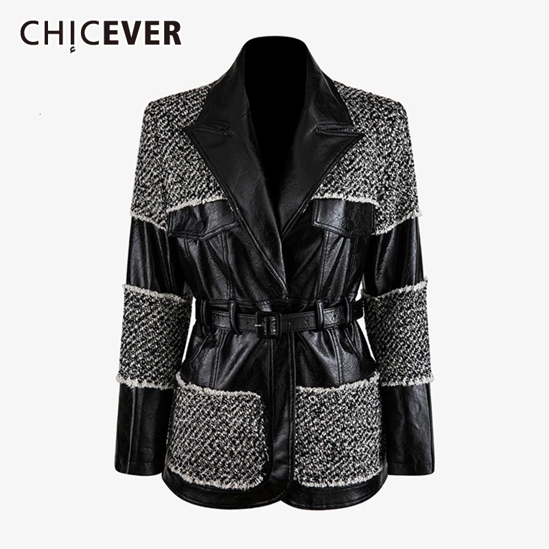 Женское пальто CHICEVER из искусственной кожи с отложным воротником и длинным