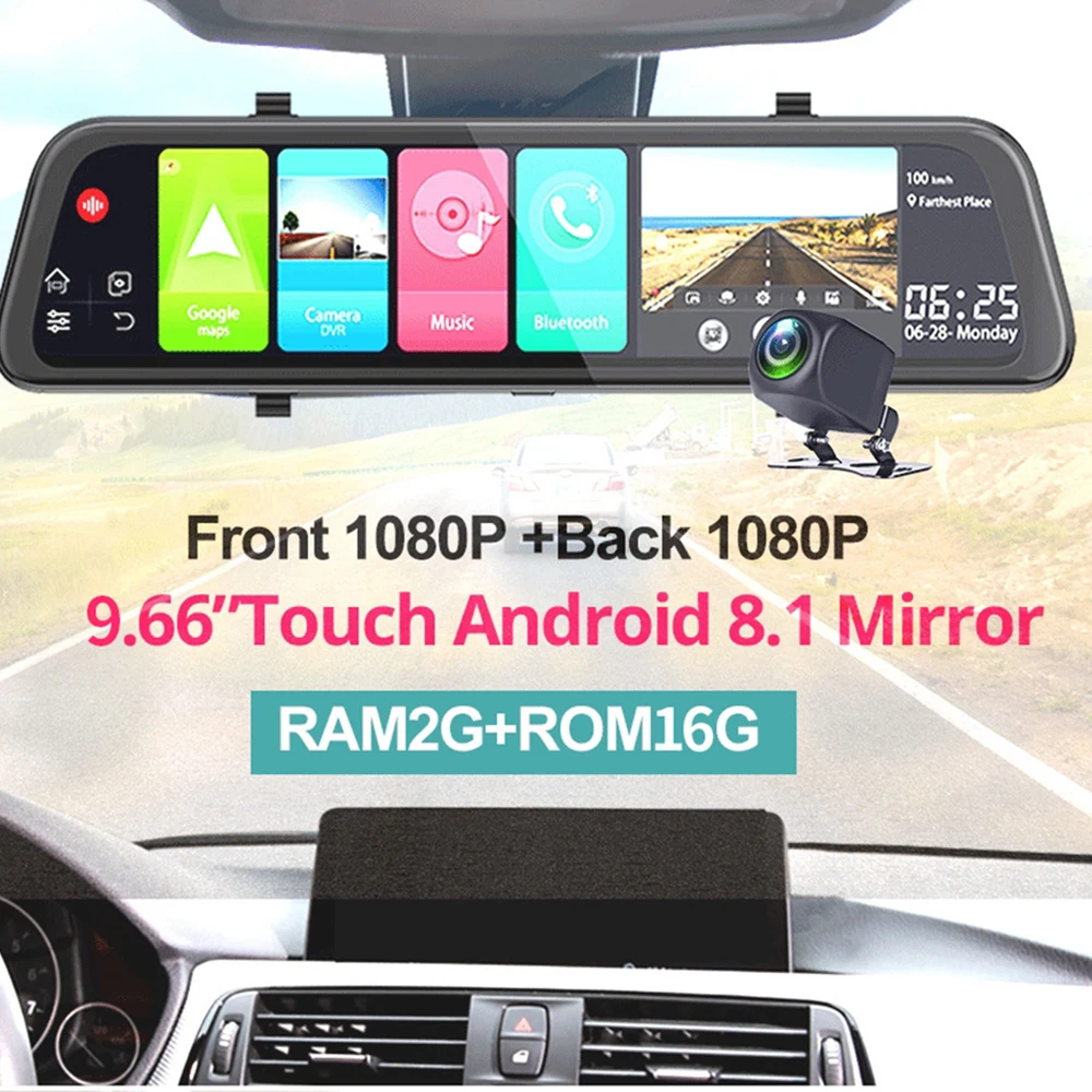 구매 자동차 DVR 10 인치 화면 4G 비디오 레코더 1080P 풀 HD 자동 주차 모니터 스트림 미러 GPS 듀얼 렌즈 지원 Andriod 8.1