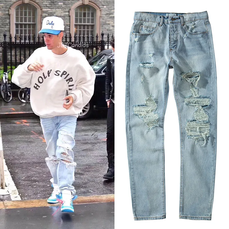 Оригинальные потертые рваные джинсы для мужчин уличная одежда свободные прямые