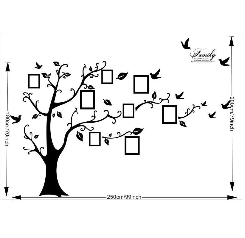 

3D Sticker On The Wall Black Art Photo Frame Memory Tree Wall Stickers Home Decor Family Tree Wall Decal