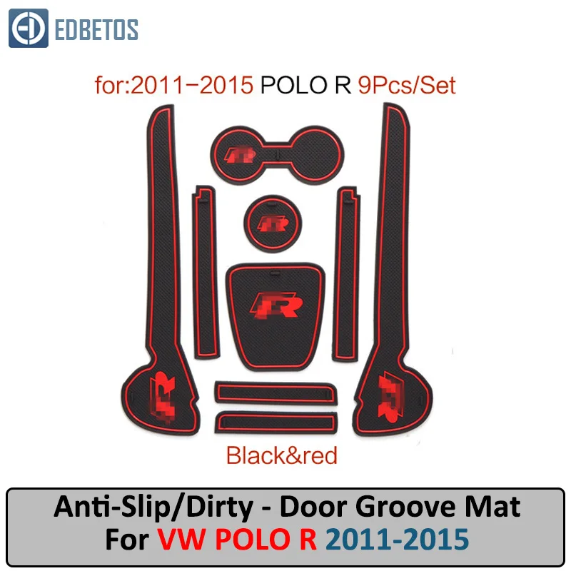 DMT015-R-Red Для Volkswagen Polo V W GT I 2011- резиновый коврик для двери Коврик противоскользящий подстаканник аксессуар для украшения салона Стайлинг слот для ворот - Название цвета: DMT015-R-Red