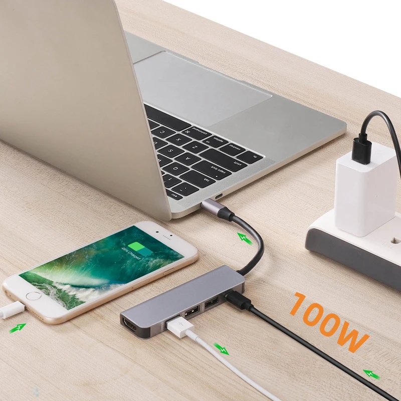 Typt C Type концентратор USB USB3.1 с HDMI 5 в 1 комбинированный 2 USB3.0 портами SD TF кардридер