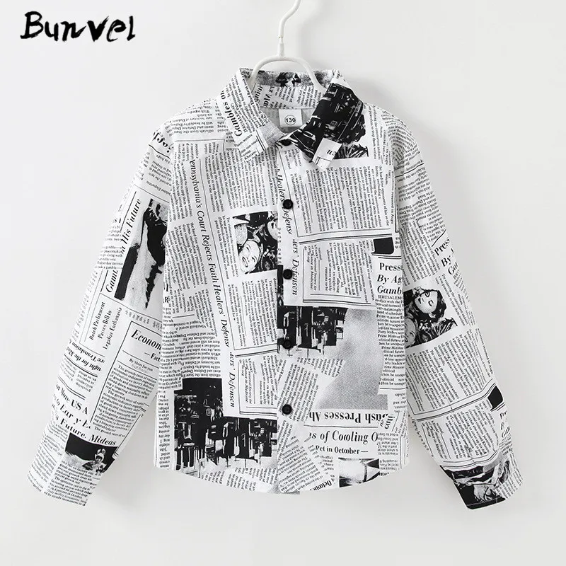 Bunvel/рубашка для маленьких мальчиков топы с длинными рукавами и принтом в виде
