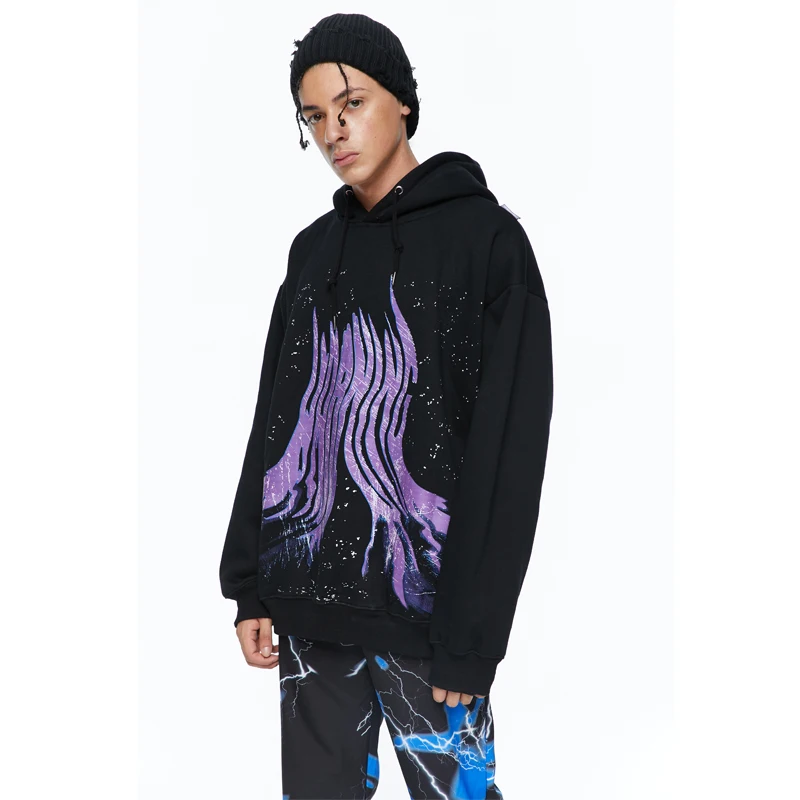 

ELKMU Hooded Sweatshirts Pullover Men Streetwear Harajuku Letter Graffiti Print Hoodies Men Women Fashion Causal Tops HE500