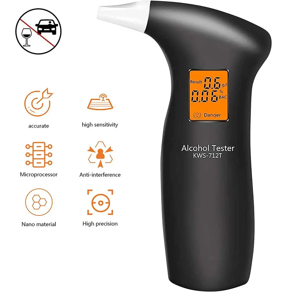 

712B Air Blowing Drunk Driving Test Instrument LED Backlight Digiital Display Streamlined Handle High Accuracy
