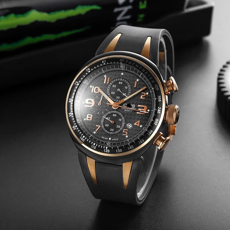 

OUPAI 2020 New Arrival Muti-function Quartz Watch Men Sport Choreograph Swim Watch Waterproof Carbon Fiber face Luminous Watch
