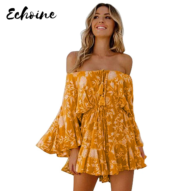 Короткий комбинезон Echoine в стиле бохо красный/желтый с вырезом лодочкой