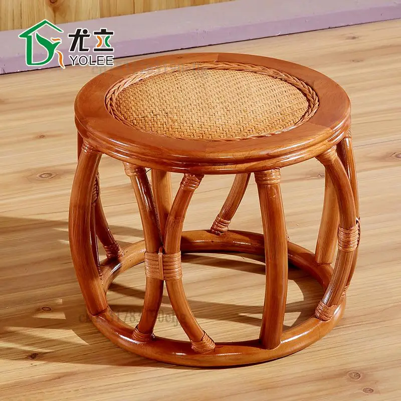 Творческий ротанговое круглая табуретка низкий табурет ротанговая обувь
