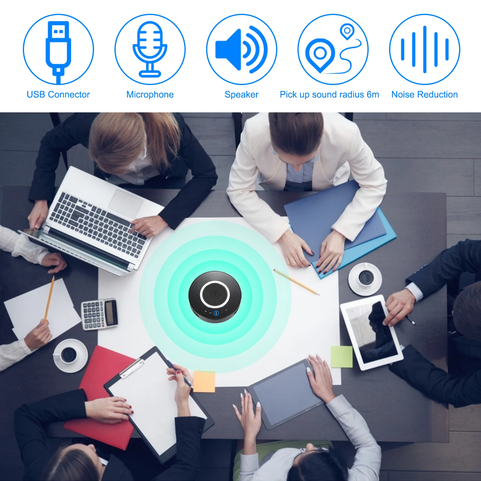 USB-микрофон Aibecy для конференций 360 ° всенаправленный Настольный динамик