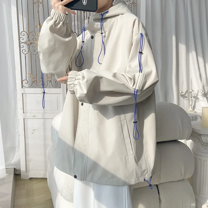 

2023 New Hot Bomber Jacket Men Casual Windbreaker Zipper Jacket Men Solid Ribbons Men Jacket Fashion Motorcycle Coat