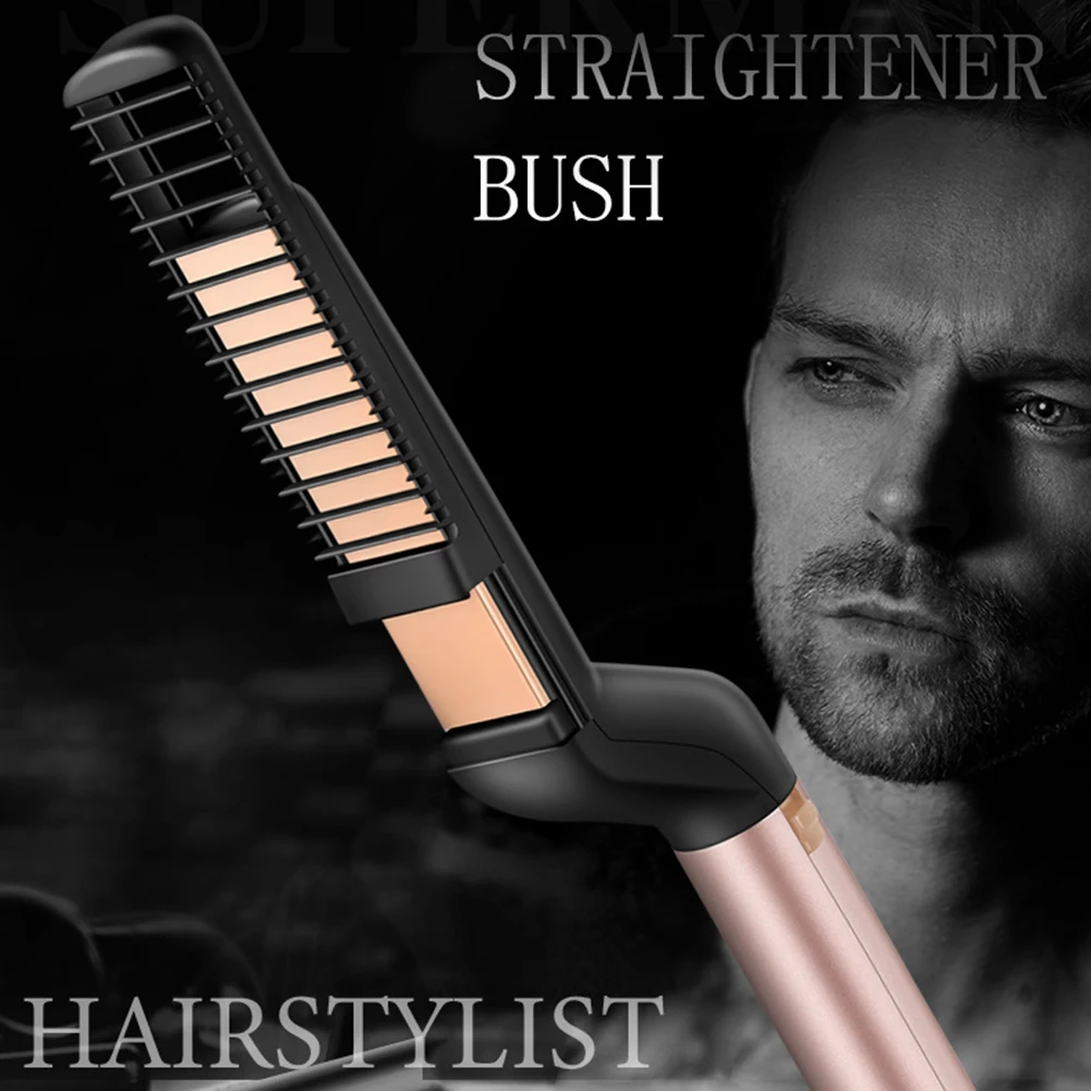 

Multifunctional Hair Comb Brush Quick Beard Straightener Curling Curler Men Flat Iron Hair Straightening Hair Styling Tool EU