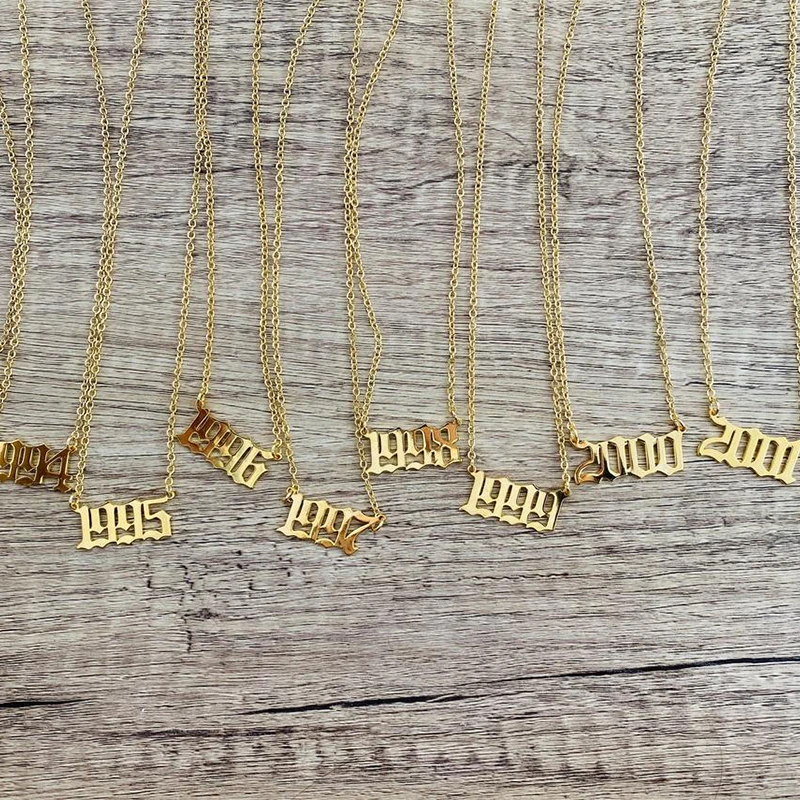 

Men's and women's personalized stainless steel year number necklace pendants 1980-2020 fashion simple jewelry gifts
