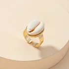 Кольцо AOMU с большой белой ракушкой для женщин и девушек, металлическое открытое круглое и золотистого цвета, вечерняя бижутерия, 1 шт., 2021
