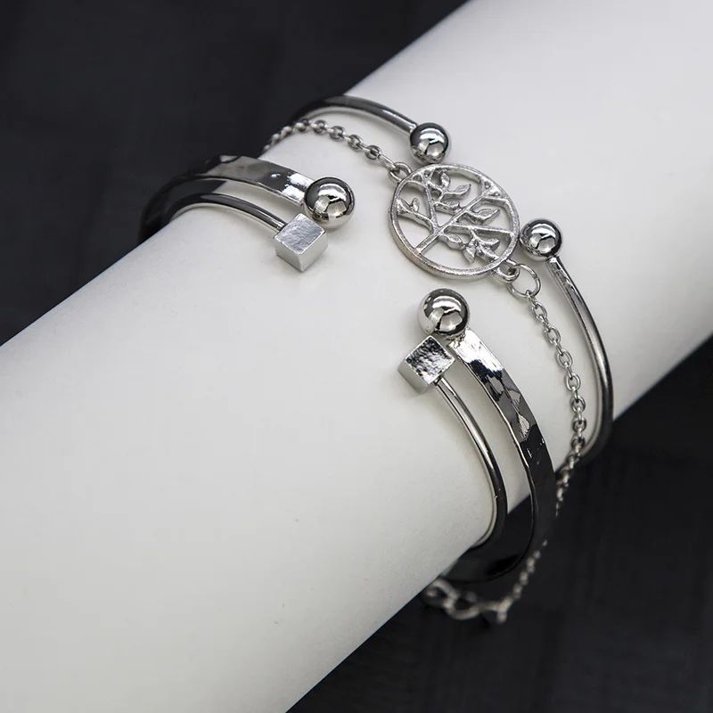 Sindlan 4 шт этническое пустое Дерево жизни бантик браслеты для женщин Серебряный