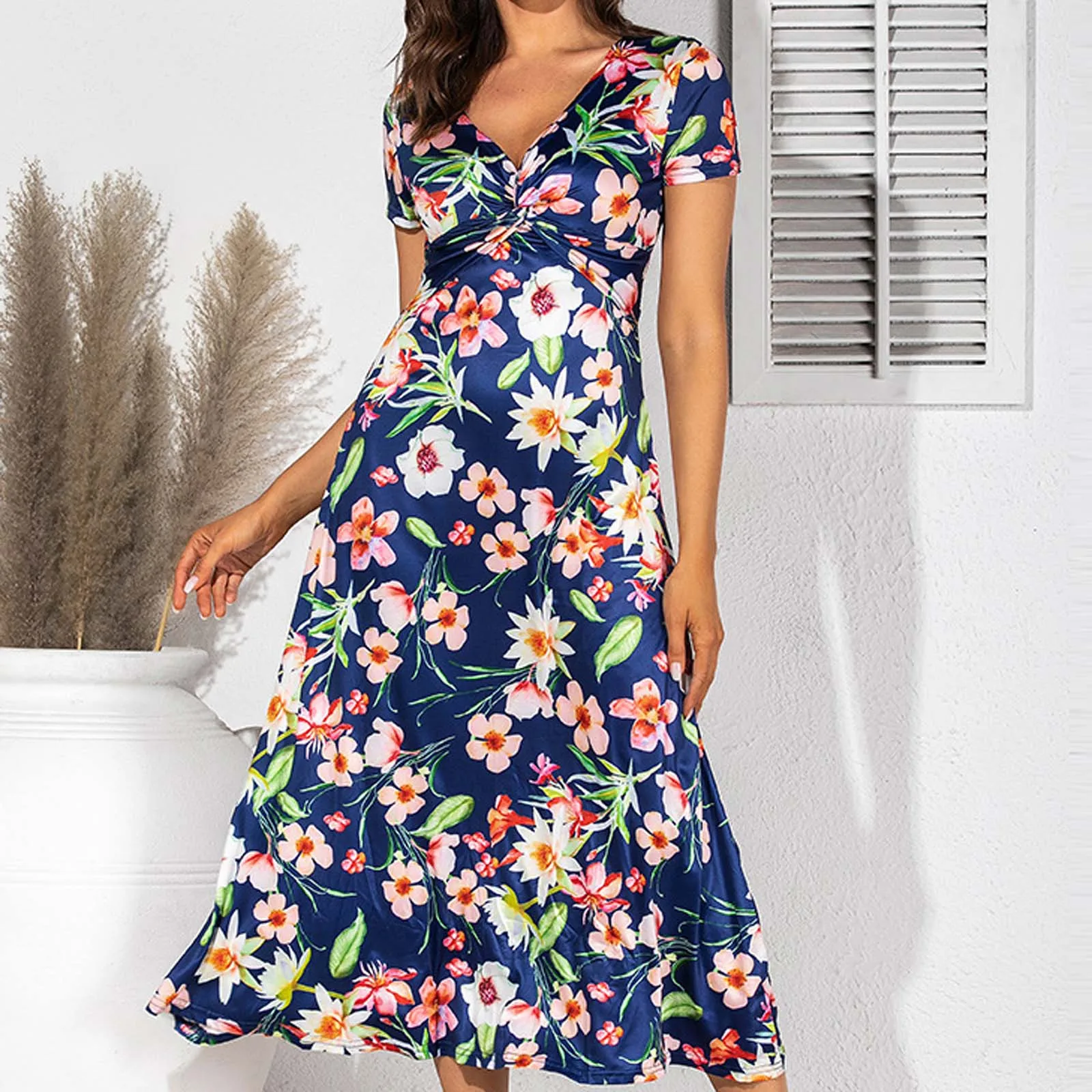 

Bohemian women's dress non positioning print skirt European and American beach skirt women's summer print flower dress cross dre