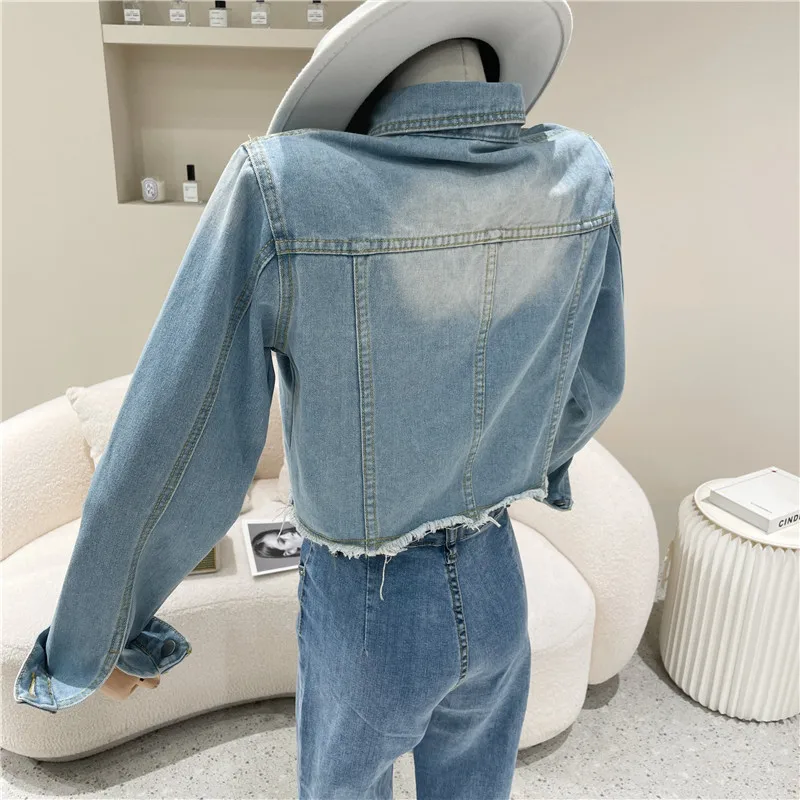 

Women's Clothing Spring Summer Hollow Long-sleeved Denim Shirt 2021 New Design Loose Slim Top