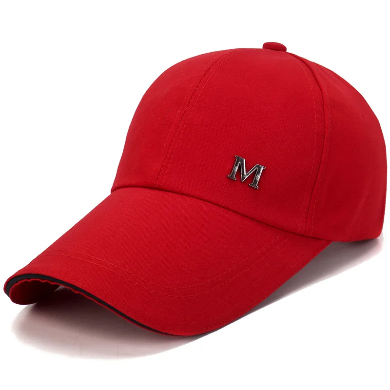 

100% Cotton Baseball Cap M Letter Long Brim Sun Hat Outdoor Sports Running Simple Snapback Bone Hats for Women Men Trucker Caps