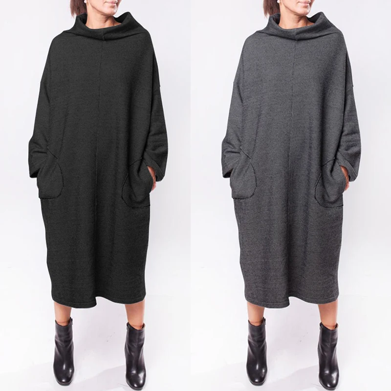 ZANZEA зимнее длинное платье-свитшот размера плюс женское повседневное свободное
