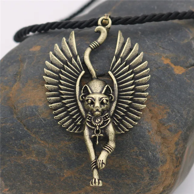 Египетский кот Bastet ожерелье древний Египетский Bastet Wiccan Египетский Сфинкс Кот Bastet кулон египетский кот с крылом амулет-талисман - Окраска металла: Antique Bronze 3