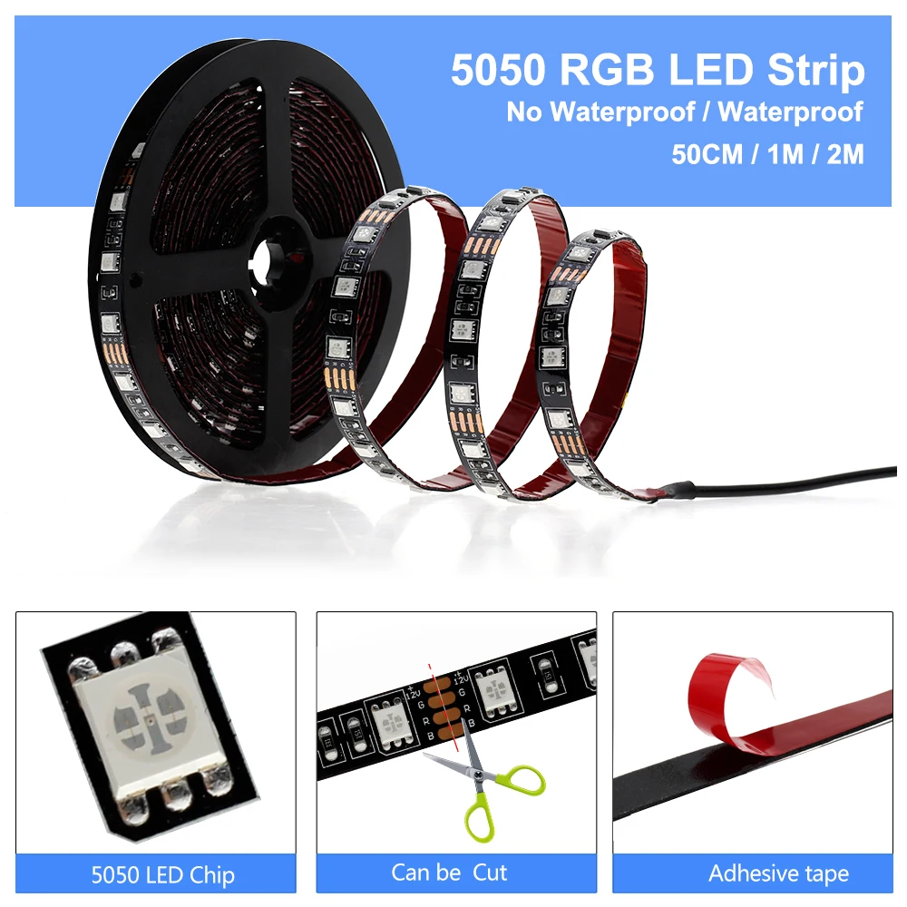 USB Светодиодная лента 5 в SMD 5050 RGB гибкий светодиодный светильник лента с радиочастотным пультом дистанционного управления музыкой для ПК экран ТВ фоновый светильник ing 1 м 2 м