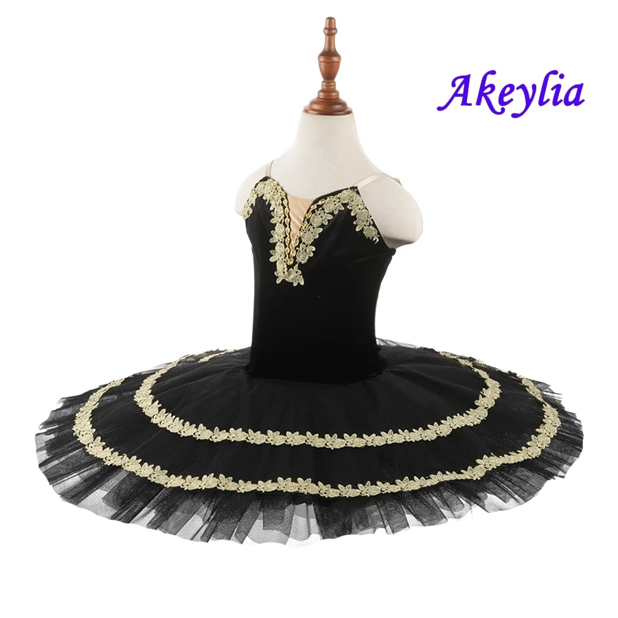 Черный лебедь Балетный туту Предпрофессиональный для взрослых Панкейк-поднос золотого цвета Профессиональное платье для девочек Танцевальная одежда.