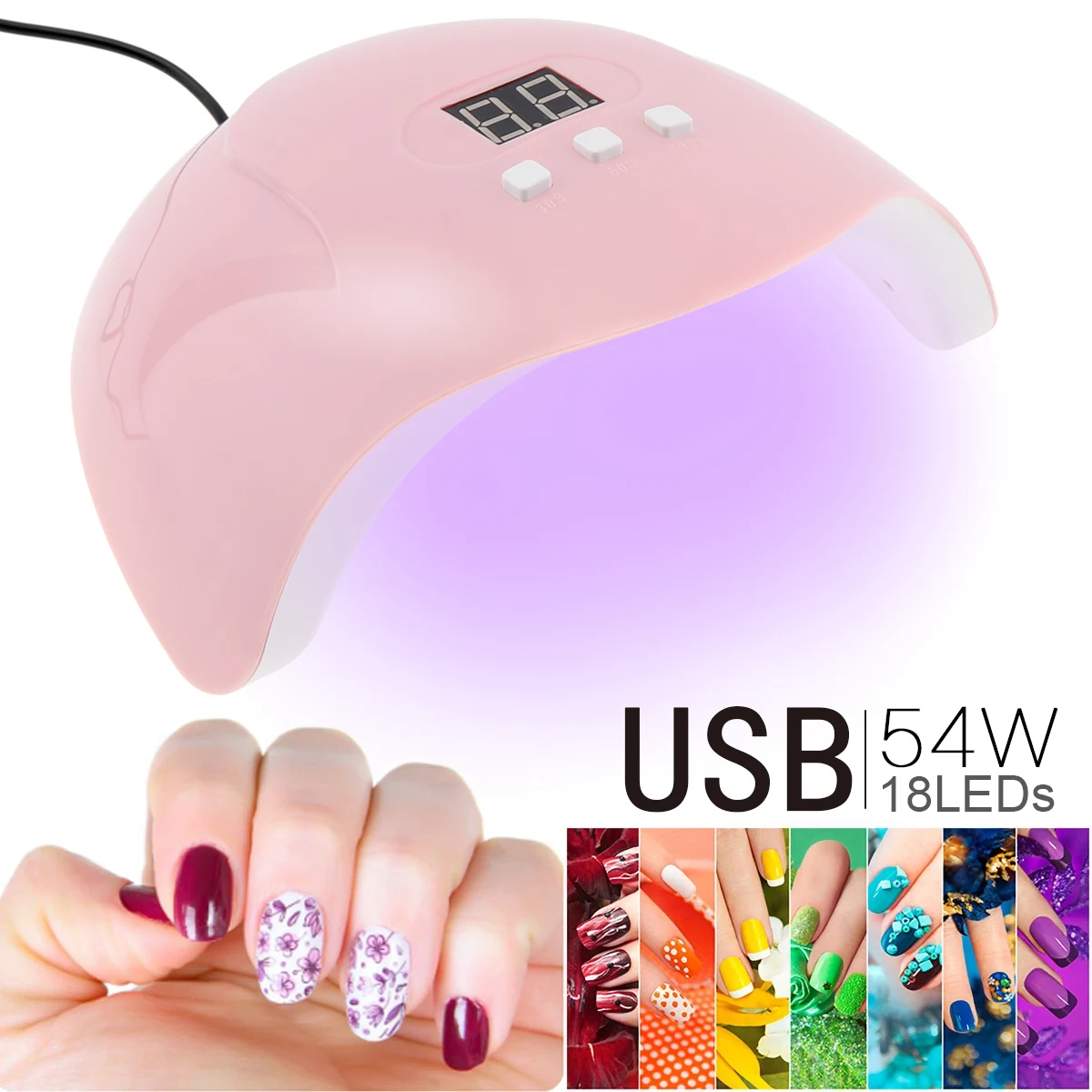 Purple lights Professional LED Nail Dryer Lamp 54W 18 Led Lights Infrared Sensor for Curing Nail Gel Polish