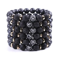 natural stone 10mm black flash lava rock zodiac bracelet diy aromatherapy essential oil diffuser bracelets for women jewelry